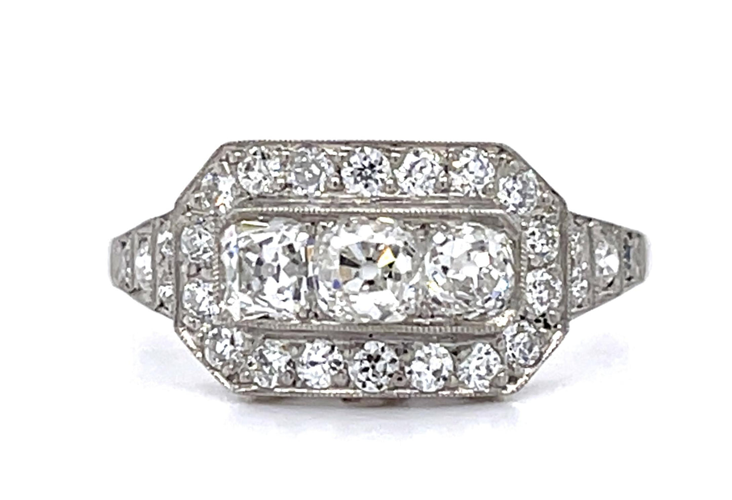 .54ct Old Mine Center Diamond PT Ring .76ct (2 SD) 7 Size 3.91g