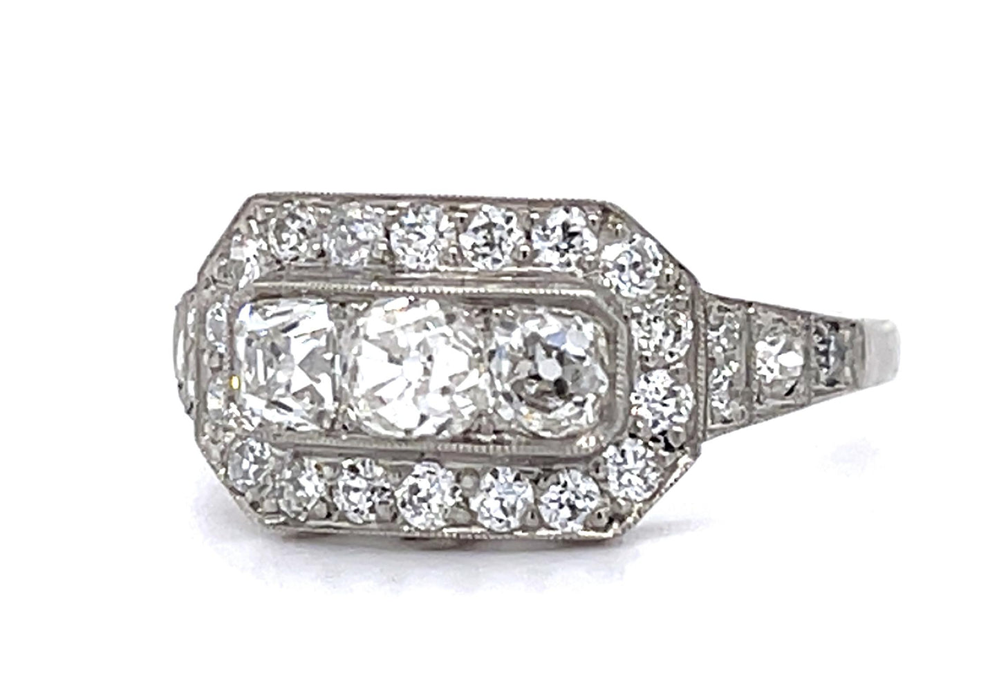 .54ct Old Mine Center Diamond PT Ring .76ct (2 SD) 7 Size 3.91g
