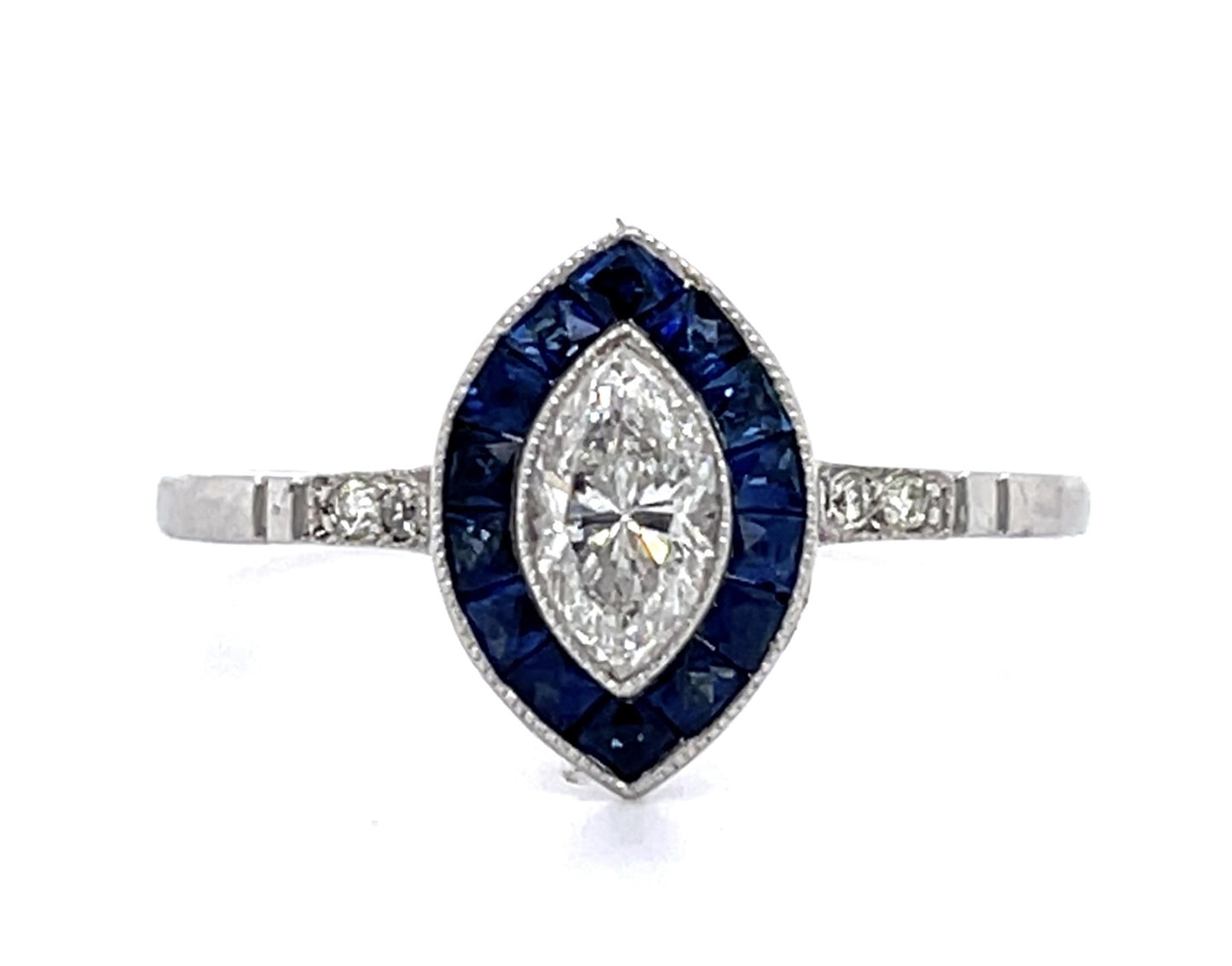 0.40ct Diamond & 0.42ctw Sapphire Ring Handmade Sd .06ct Size 7.25