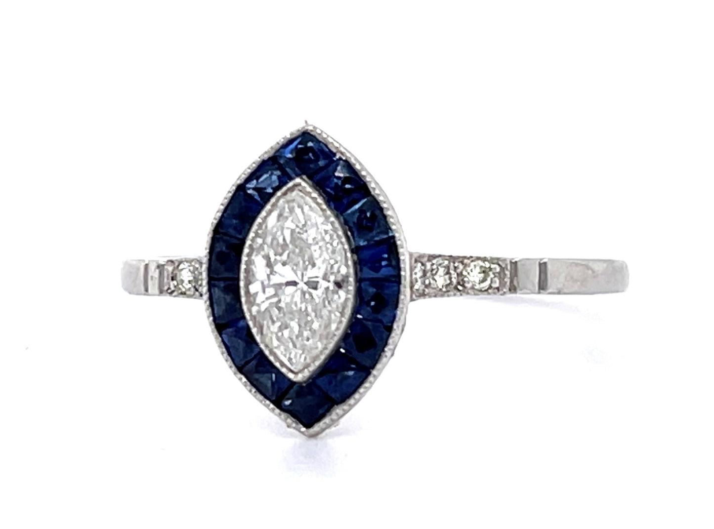 0.40ct Diamond & 0.42ctw Sapphire Ring Handmade Sd .06ct Size 7.25