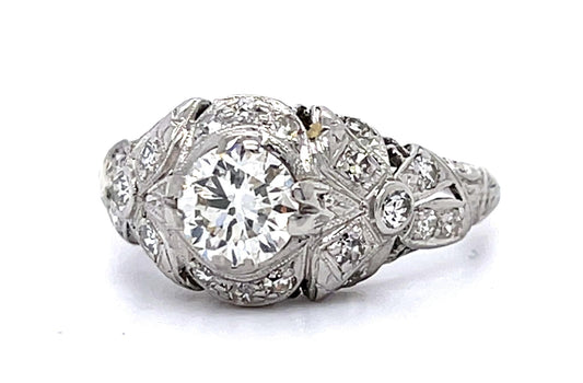 Art Deco .60ct Old European Diamond Platinum Ring (Antique 1920s)