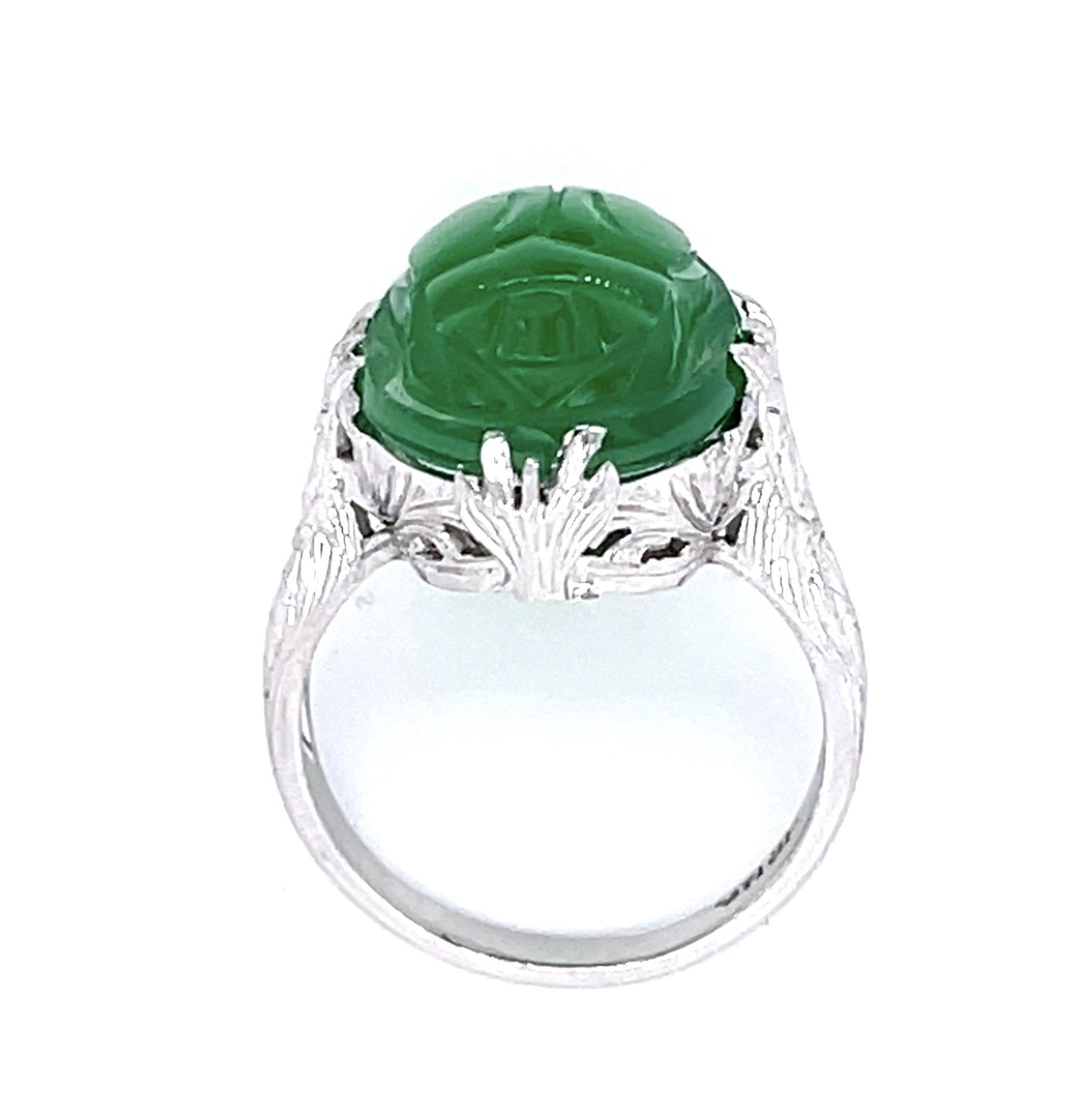 Original Art Deco 8ct Carved Scarab Gemstone 14KW Ring (Antique 1920s)