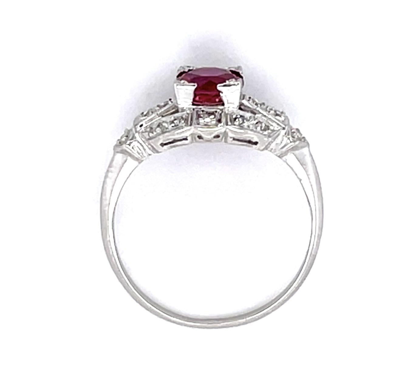 Art Deco 1.01ct Ruby .22ct Diamond PT Ring (Vintage 1930s) .22ct SD 3g 6 Size