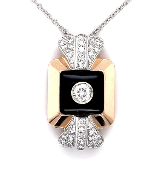 Retro .47ct J VS2 Old European Diamond 18K 2 Tone Pendant (Vintage 1940s) 1ct SD