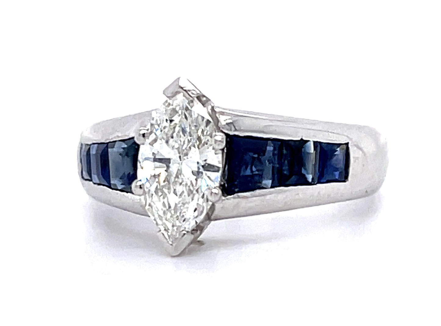 .70ct I VS2 Marquise Diamond 1ct Sapphire 18KW Ring
