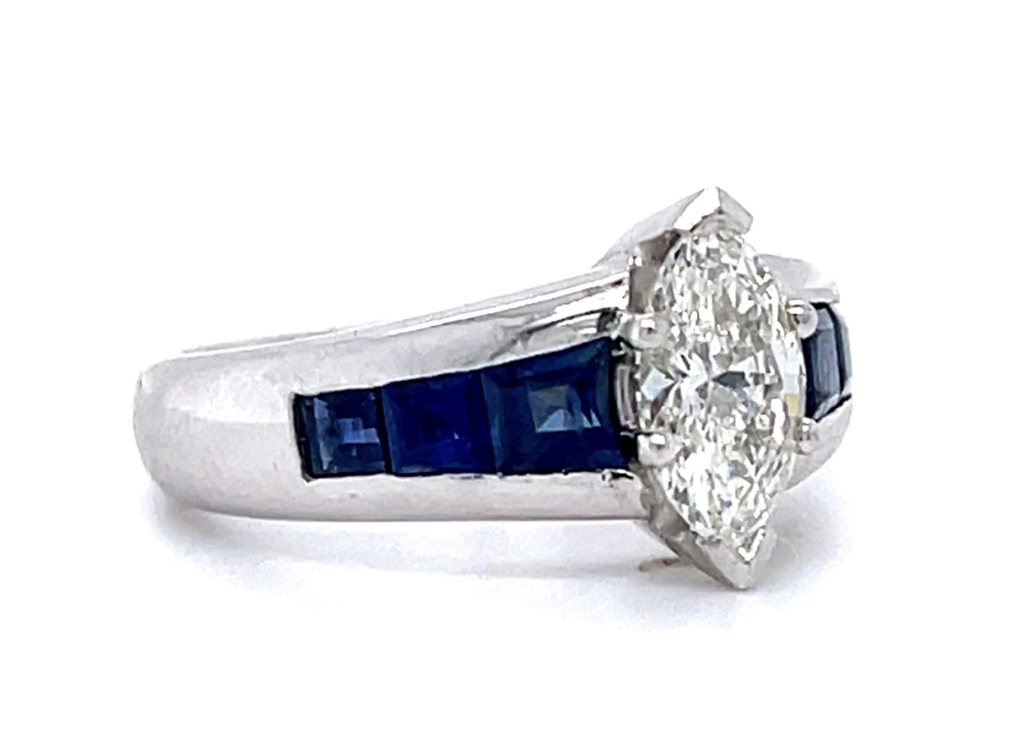 .70ct I VS2 Marquise Diamond 1ct Sapphire 18KW Ring