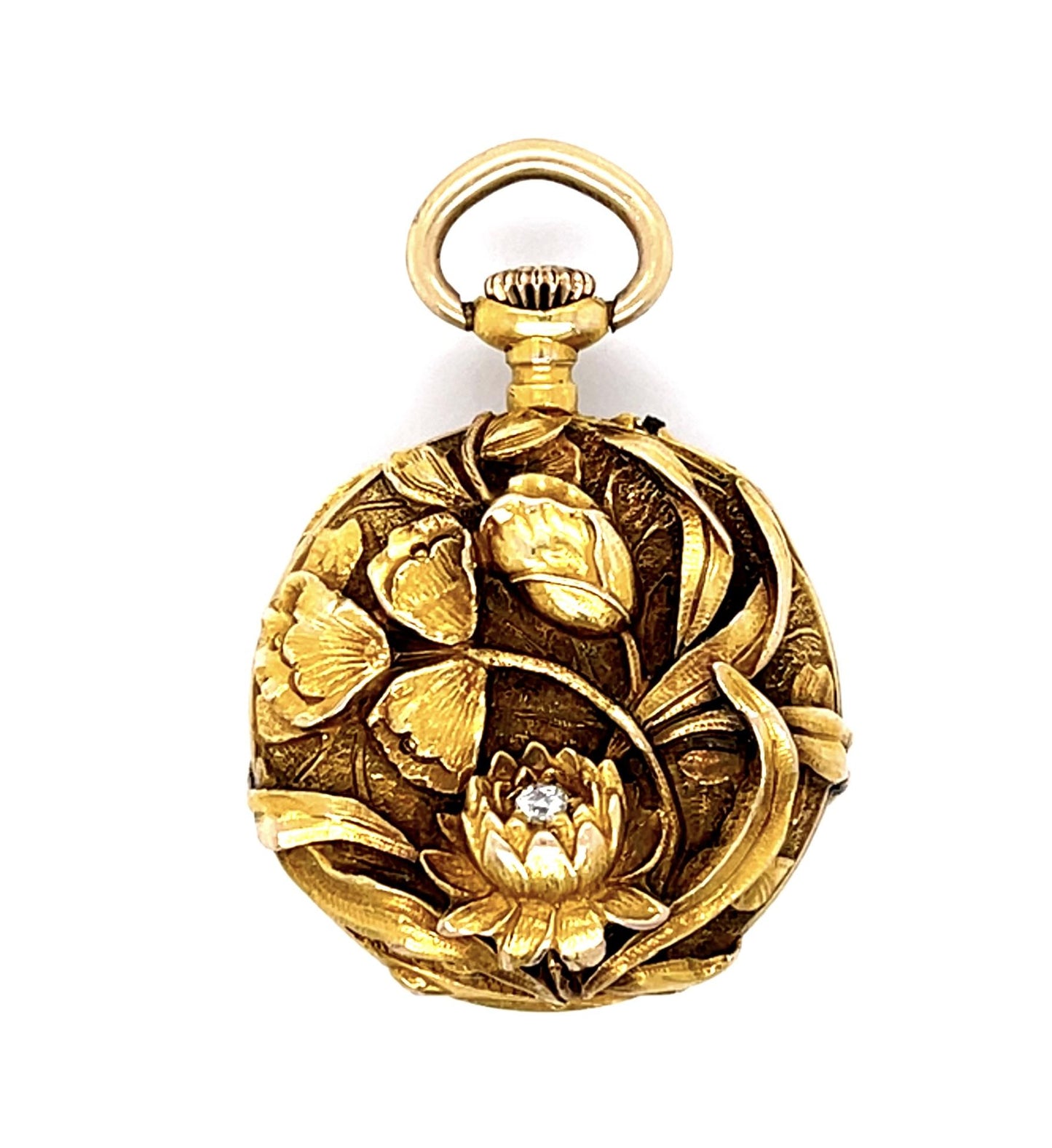 Original Art Nouveau .05ct Diamond 14KY Watch Pendant (Antique 1900s)