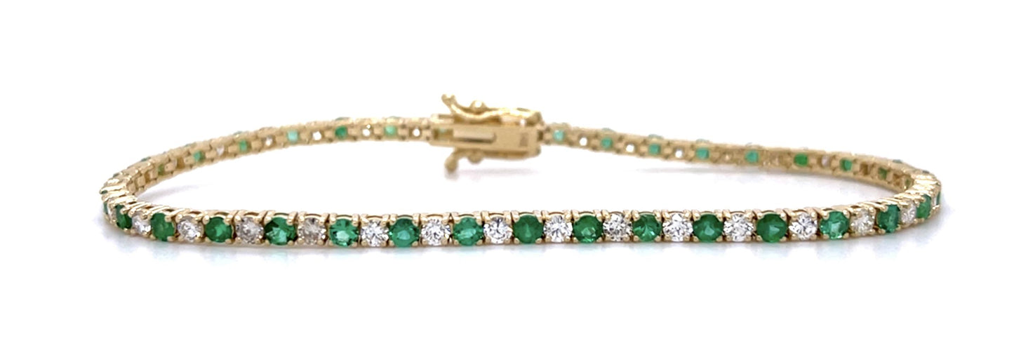 1.75ct Emerald 1.95ct Diamond 14KY Tennis Bracelet 7.14g 7"