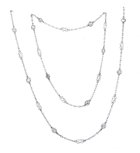 1.89ct Old European Diamond Platinum By The Yard Necklace 27" Length 5.74g