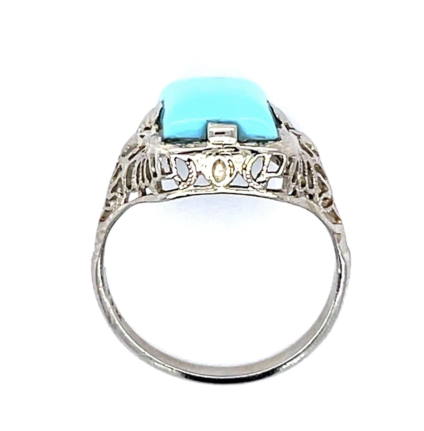 Art Deco 3.07ct Turquoise 14KW Ring (Vintage 1930s) 2.69g 5.50 Size
