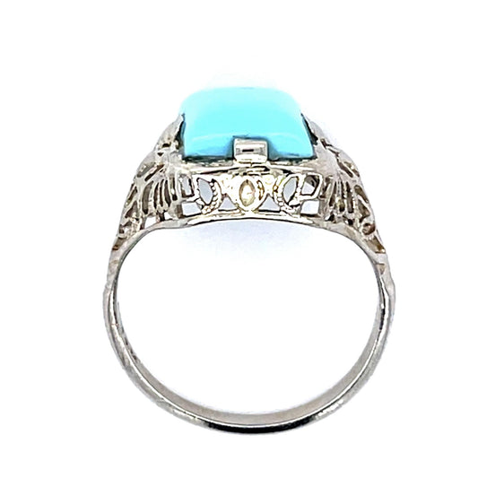 Art Deco 3.07ct Turquoise 14KW Ring (Vintage 1930s) 2.69g 5.50 Size