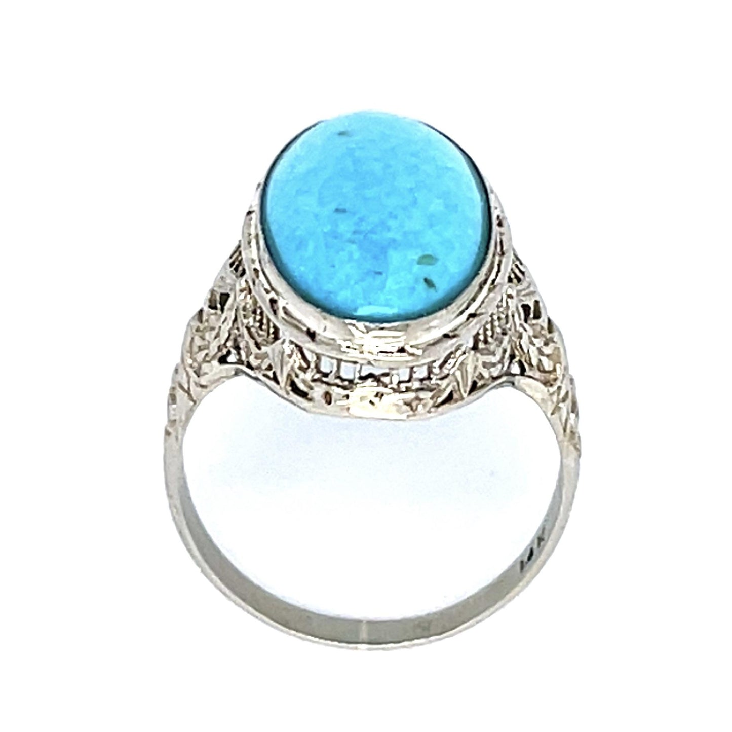Art Deco 1.76ct Turquoise 14KW Ring (Vintage 1930s) 2.51g 5.50 Size