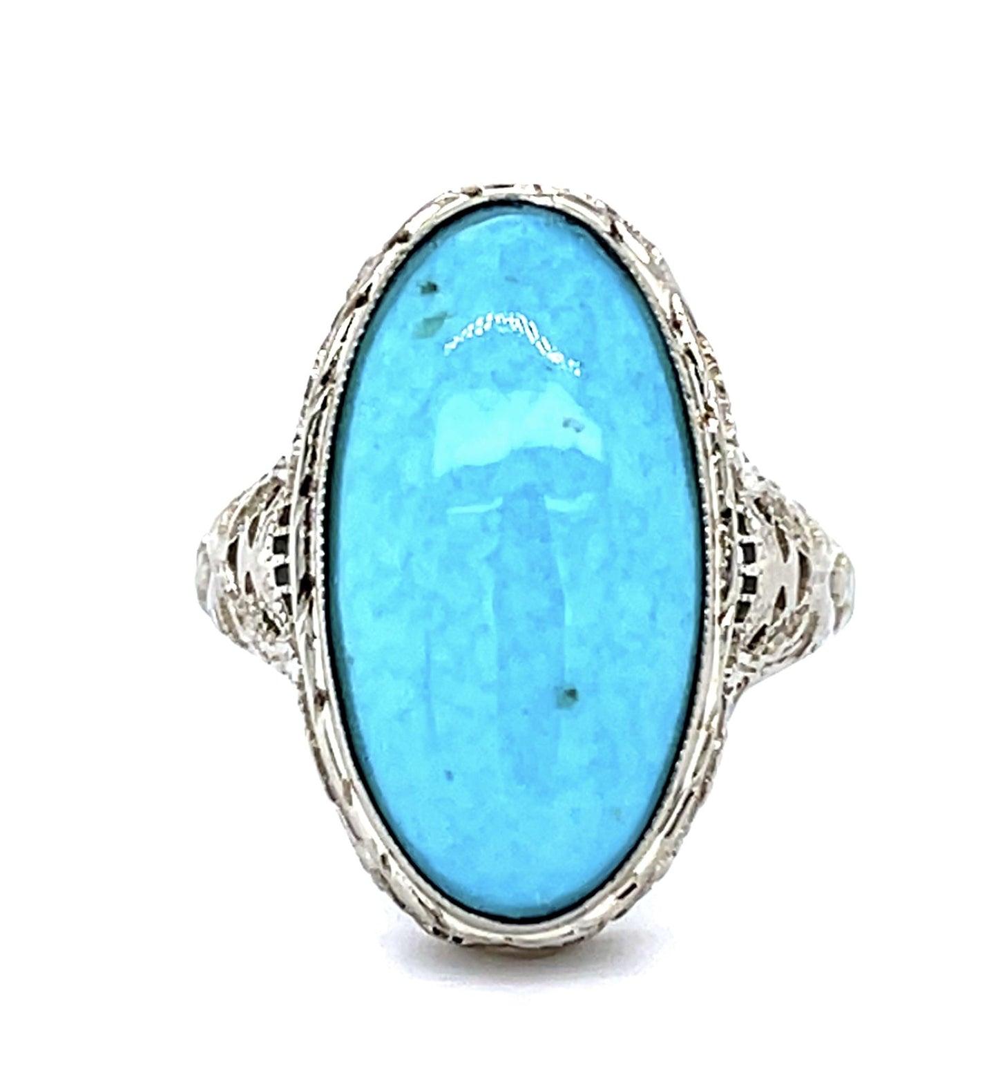 Art Deco 1.76ct Turquoise 14KW Ring (Vintage 1930s) 2.51g 5.50 Size