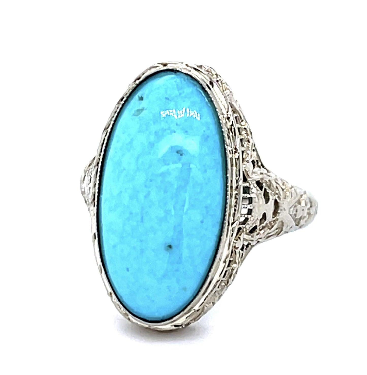 Art Deco 1.76ct Turquoise 14KW Ring (Vintage 1930s) 2.51g 5.50 Size