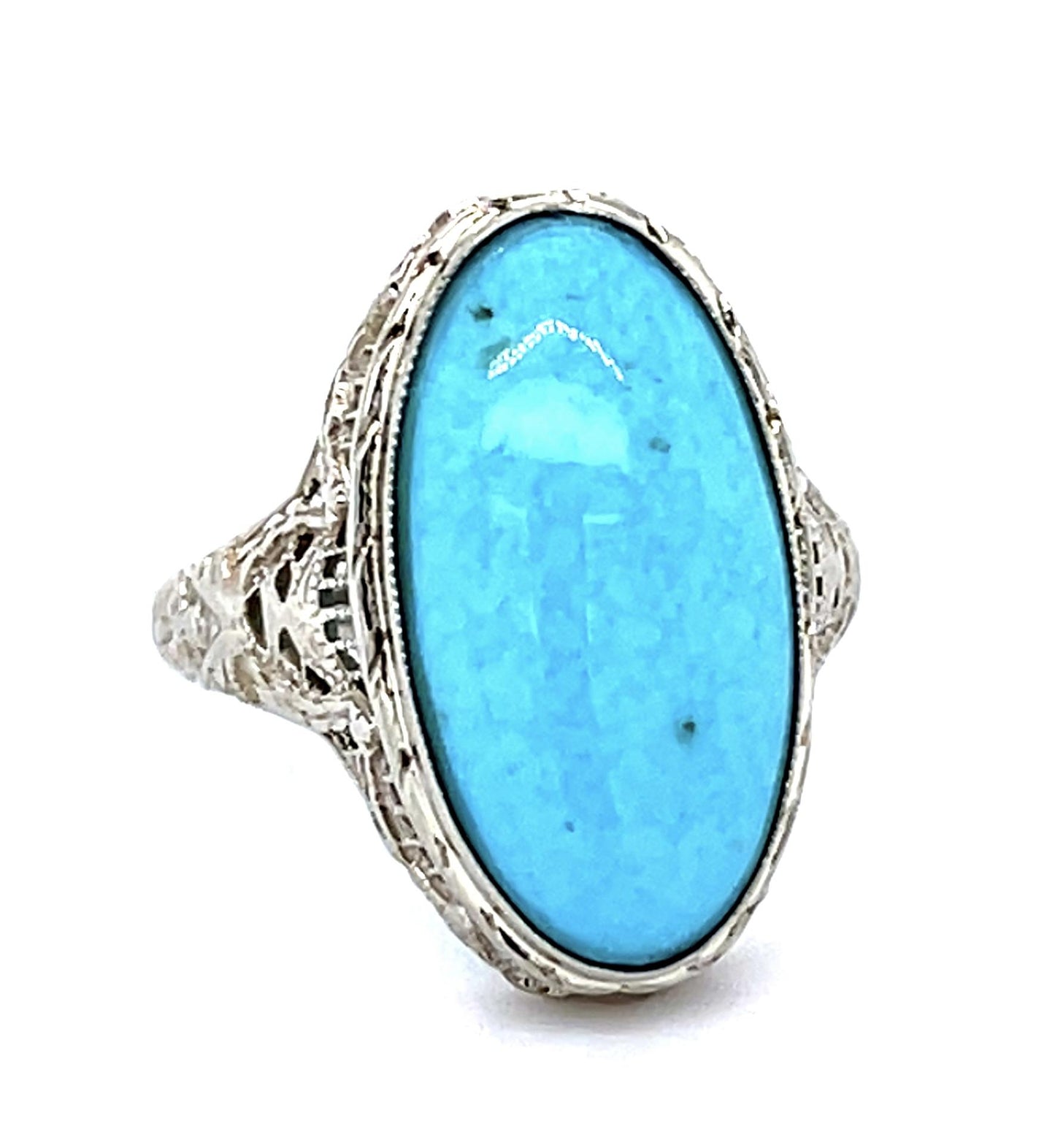 Art Deco 1.76ct Turquoise 14KW Ring (Vintage 1930s) 2.51g 5.50 Size