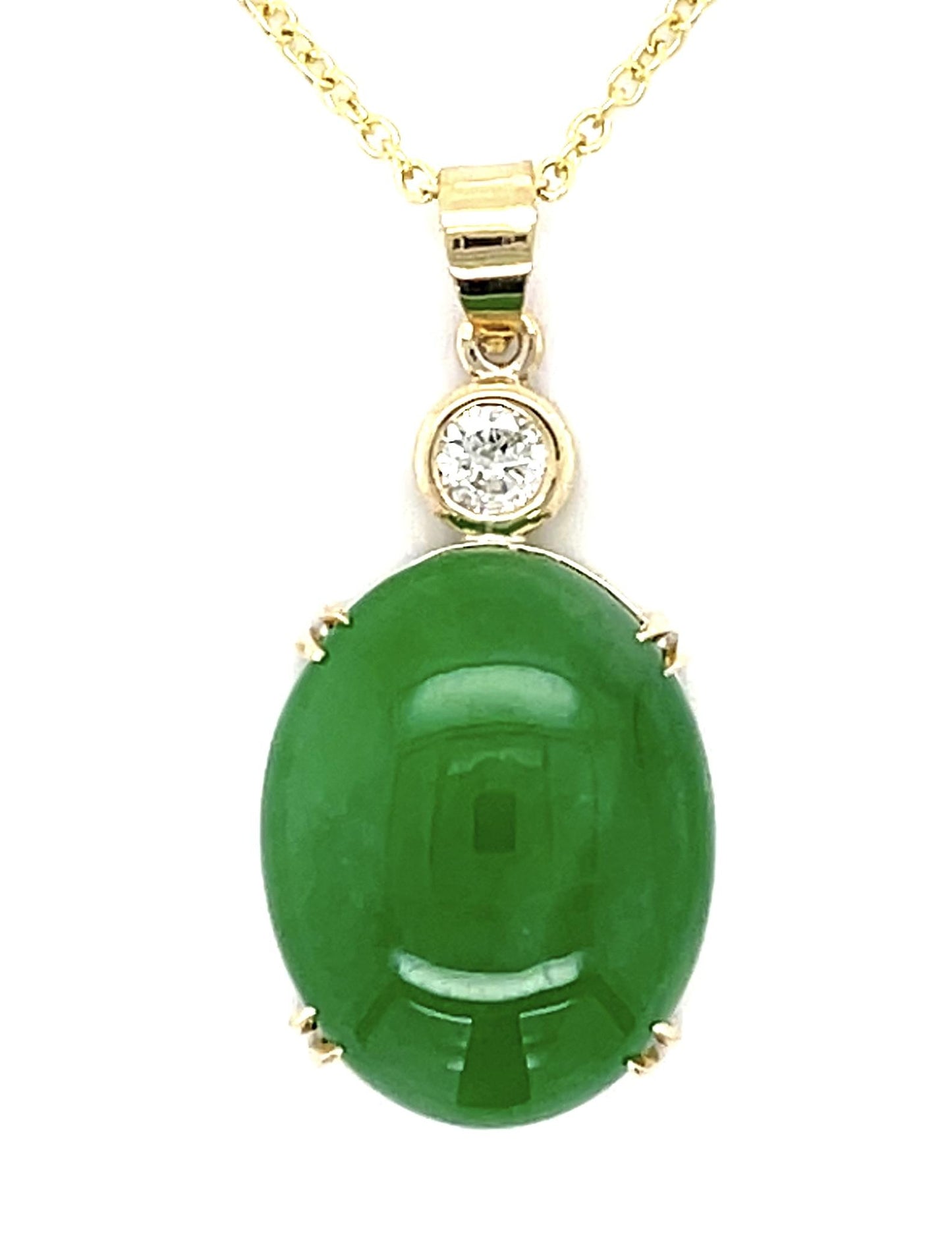 13.32ct Jade .19ct Diamond 12K+14K Pendant 5.90g 16"