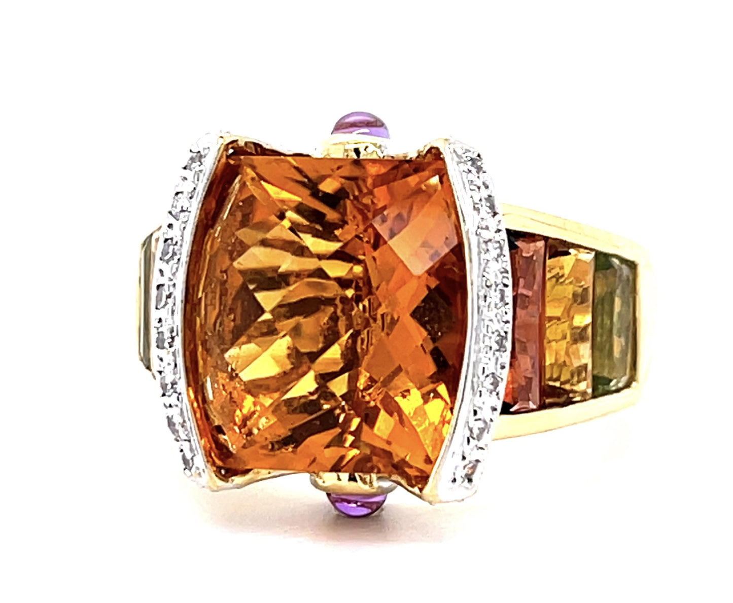 7.50ct Gemstone .16ct Diamond 18KY Ring Bellari Designer 10.70g 7 Size