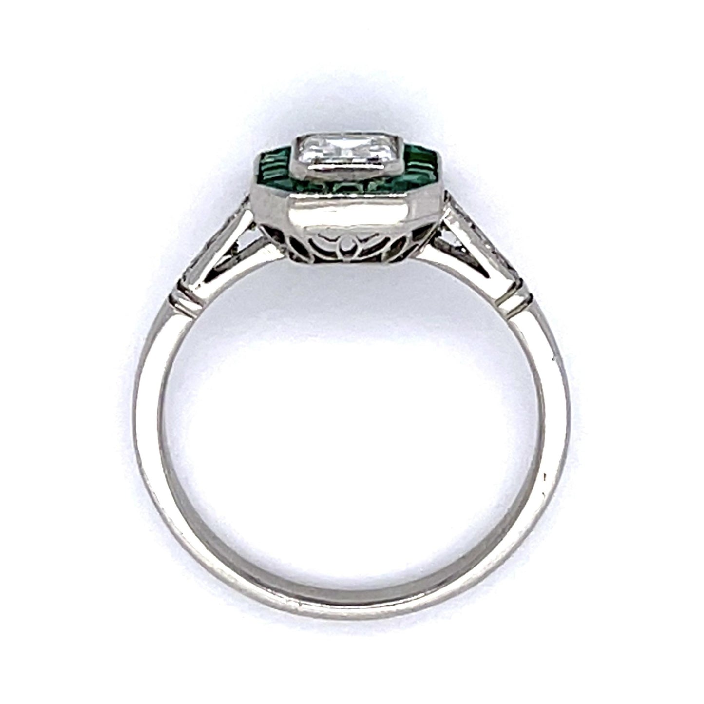 .74ct G VS1 Emerald-cut Diamond (No Cert) .68ct Emerald Platinum Handmade Ring