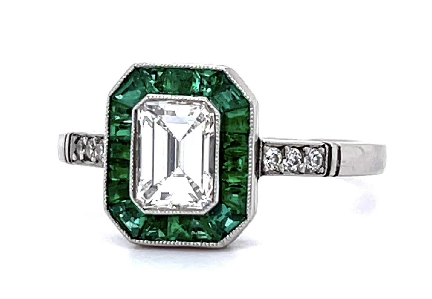 .74ct G VS1 Emerald-cut Diamond (No Cert) .68ct Emerald Platinum Handmade Ring