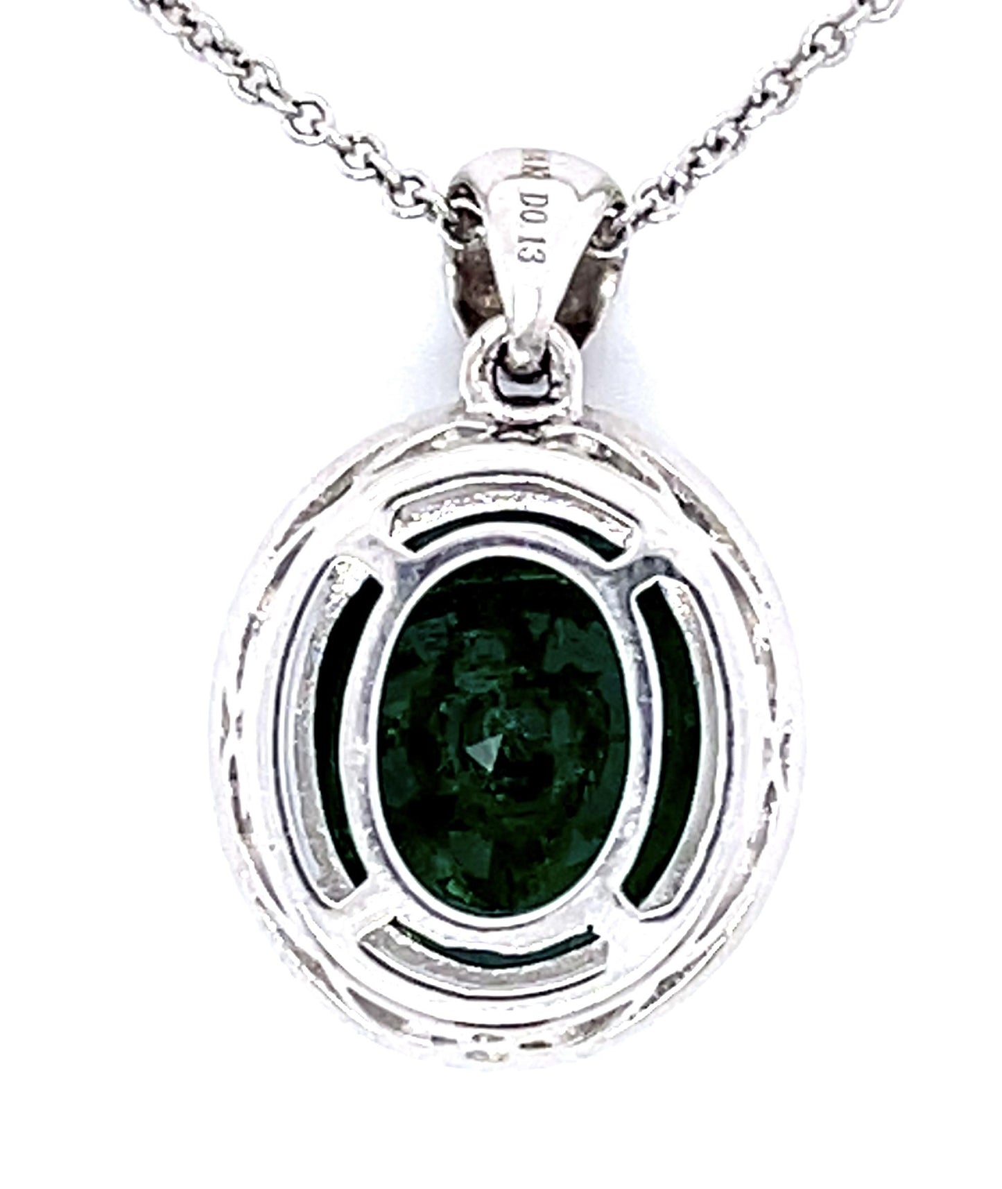5.96ct Emerald .13ct Diamond 14KW Estate Pendant 5.65g Length 16"