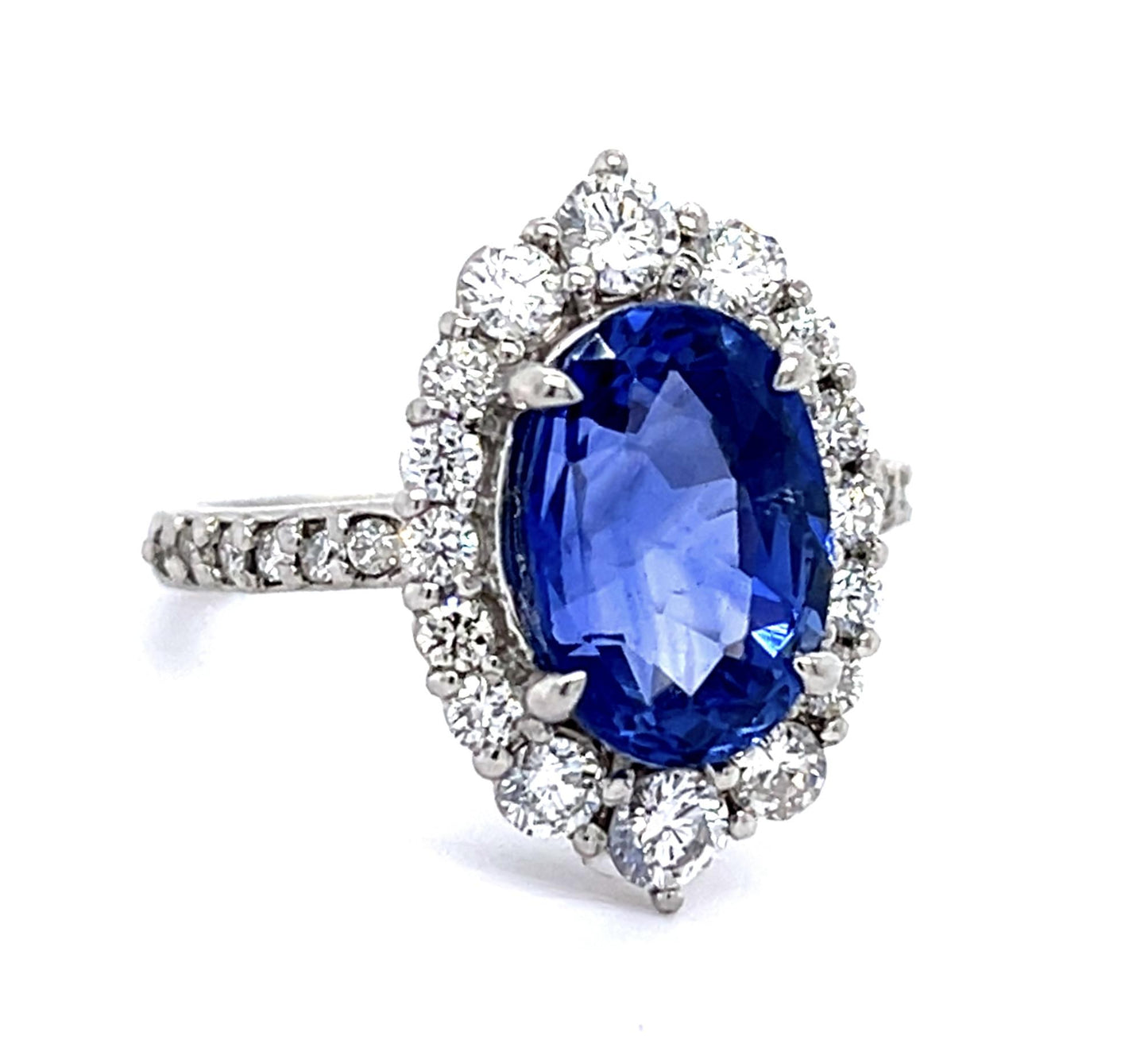 3.88ct Ceylon No Heat Oval Sapphire .80ct Diamond PT Ring