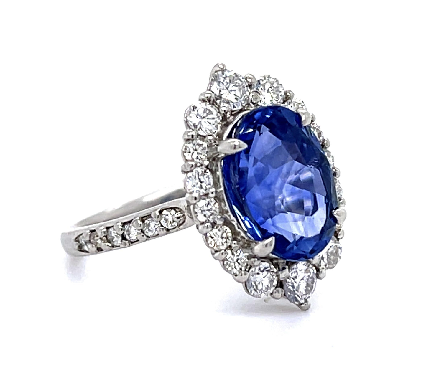 3.88ct Ceylon No Heat Oval Sapphire .80ct Diamond PT Ring