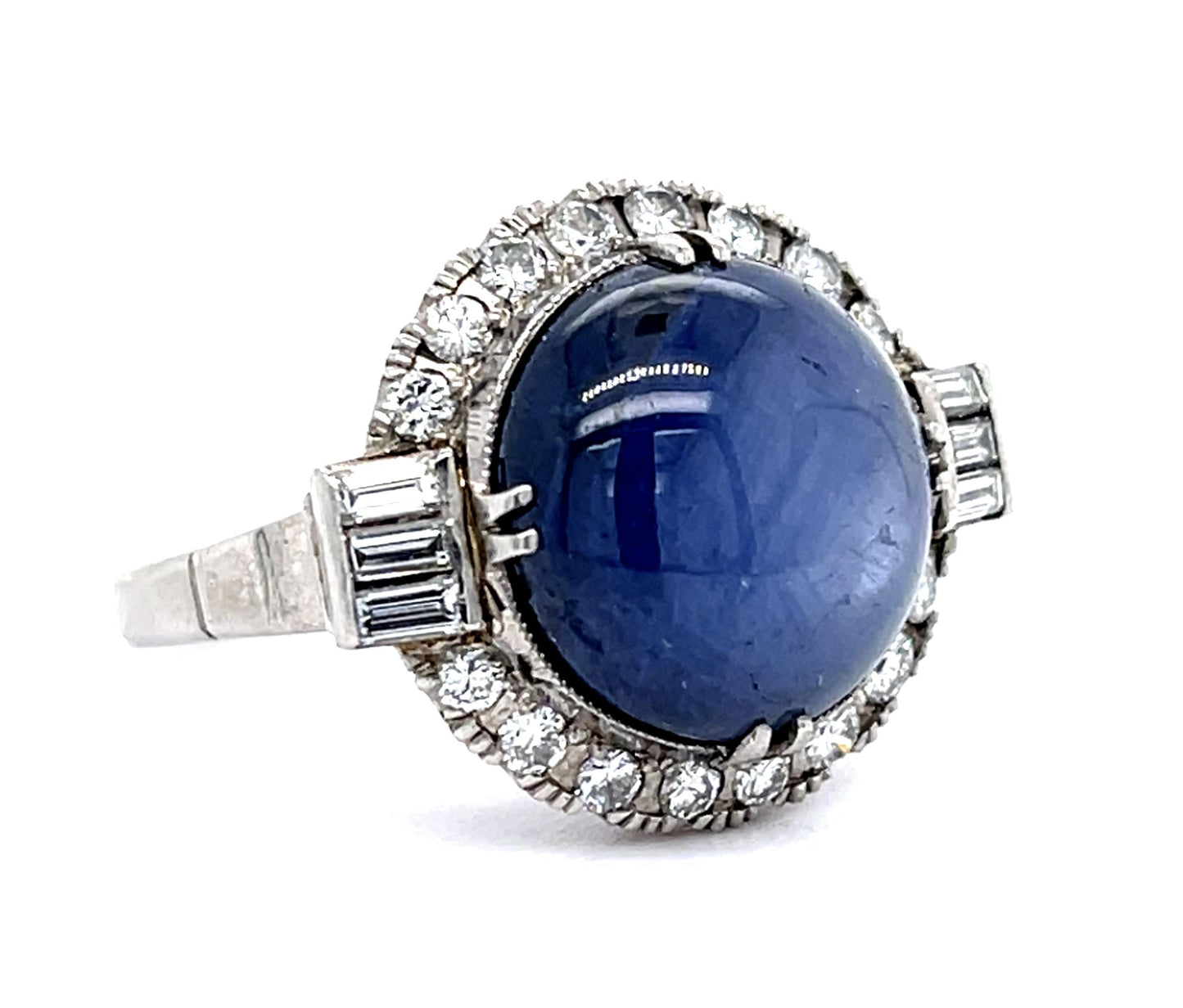 Art Deco 12.00ct Star Sapphire & 1.00ctw Diamond Ring Vintage 1930s Size 6