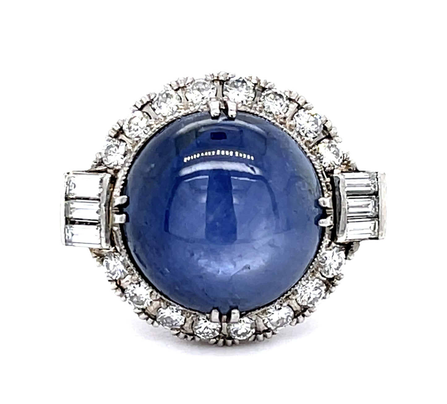 Art Deco 12.00ct Star Sapphire & 1.00ctw Diamond Ring Vintage 1930s Size 6