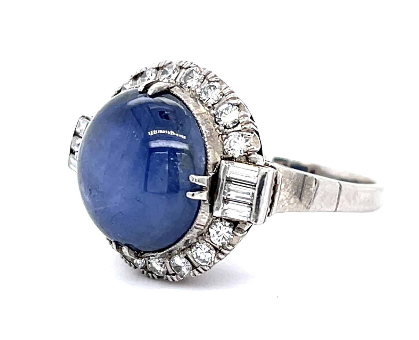 Art Deco 12.00ct Star Sapphire & 1.00ctw Diamond Ring Vintage 1930s Size 6