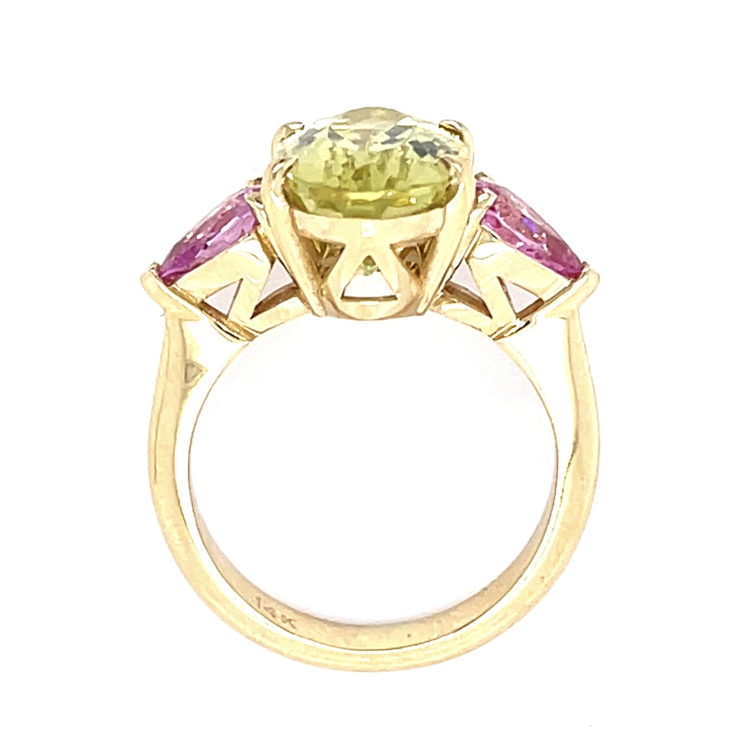 6.17ct Yellow Aquamarine 1.60ct Pink Sapphire 14KY Custom Made Ring