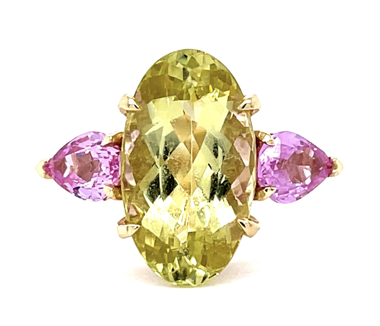 6.17ct Yellow Aquamarine 1.60ct Pink Sapphire 14KY Custom Made Ring