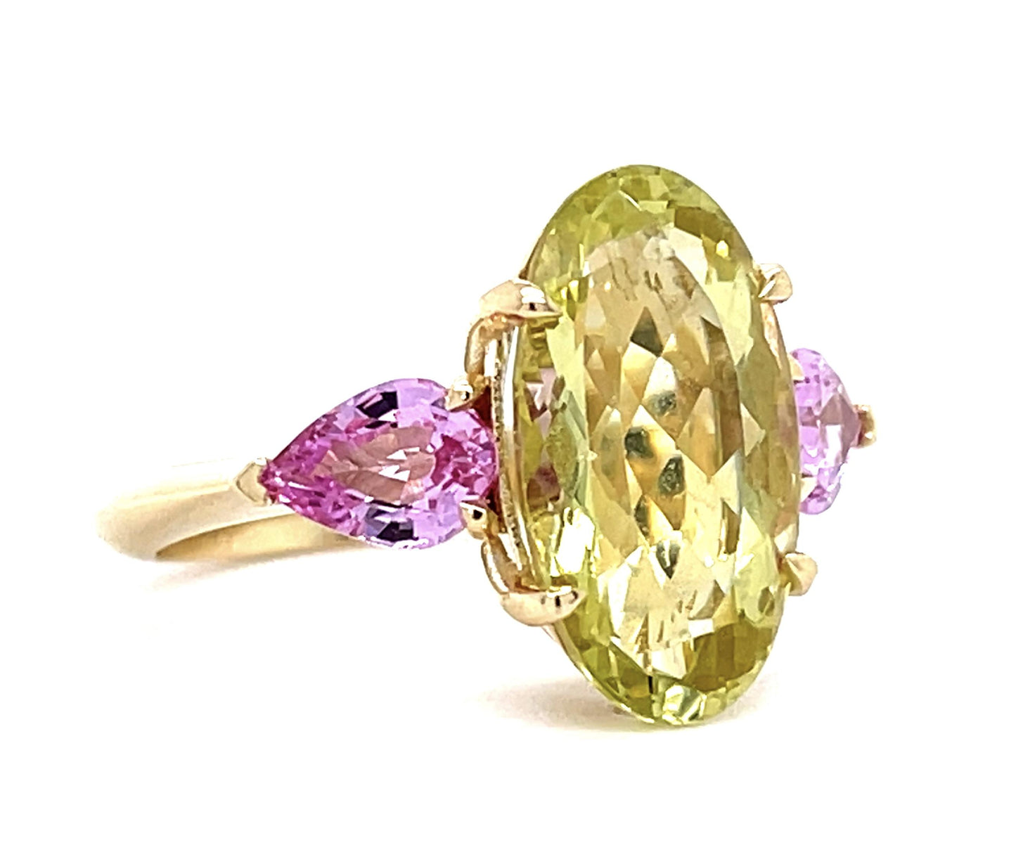 6.17ct Yellow Aquamarine 1.60ct Pink Sapphire 14KY Custom Made Ring