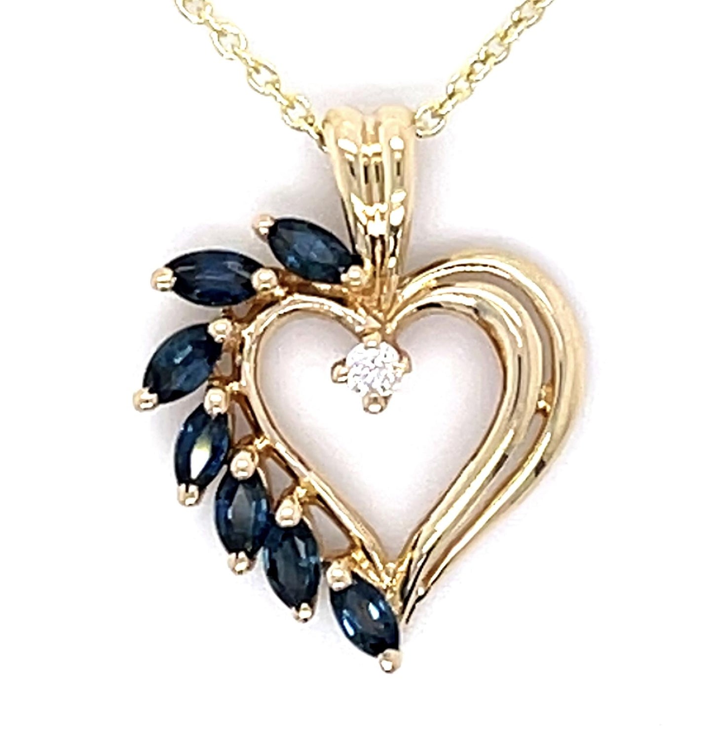 .70ct Sapphire .03ct Diamond 14KY Heart Pendant 1.40g 16" Chain