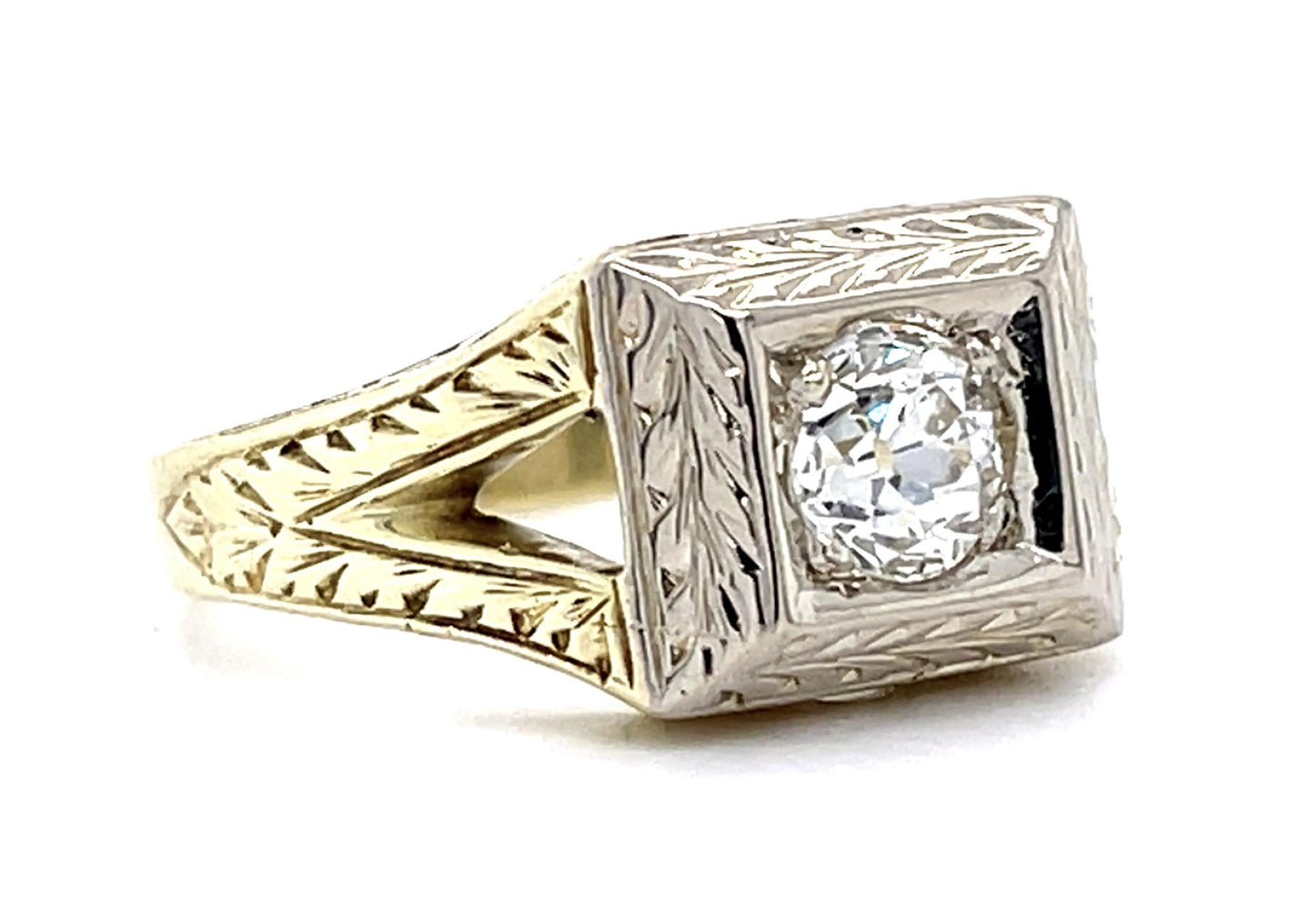 Original Art Deco .72ct Old Mine Diamond 14KY Ring (Vintage 1930s) 6.77g 7.50