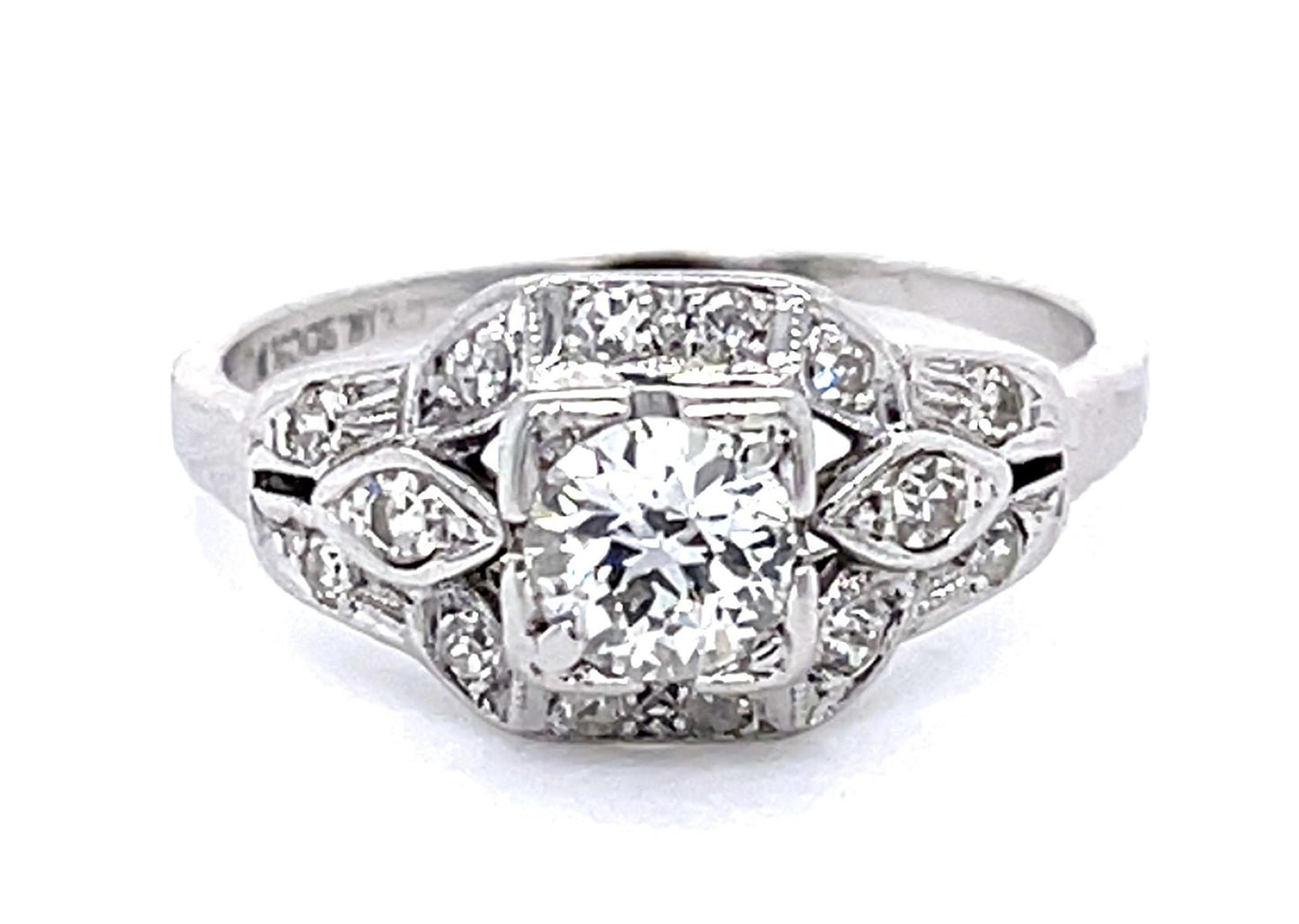Original Art Deco .45ct Old European Diamond PT Ring (Antique 1920s) .34ct SD