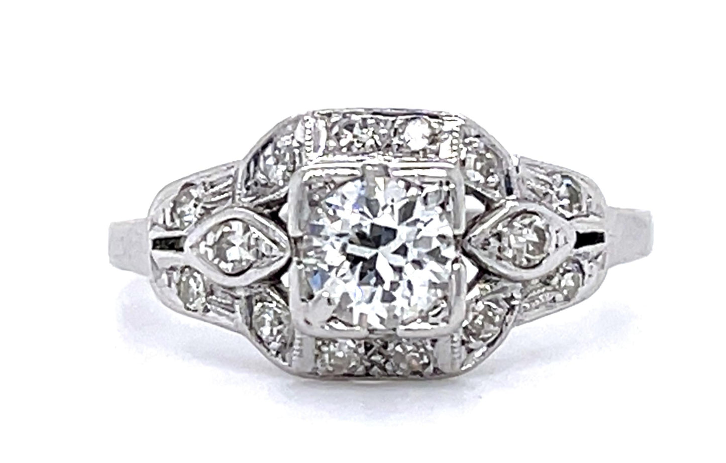 Original Art Deco .45ct Old European Diamond PT Ring (Antique 1920s) .34ct SD