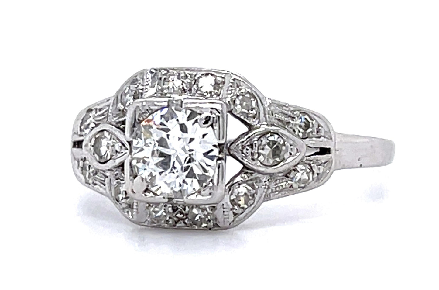 Original Art Deco .45ct Old European Diamond PT Ring (Antique 1920s) .34ct SD