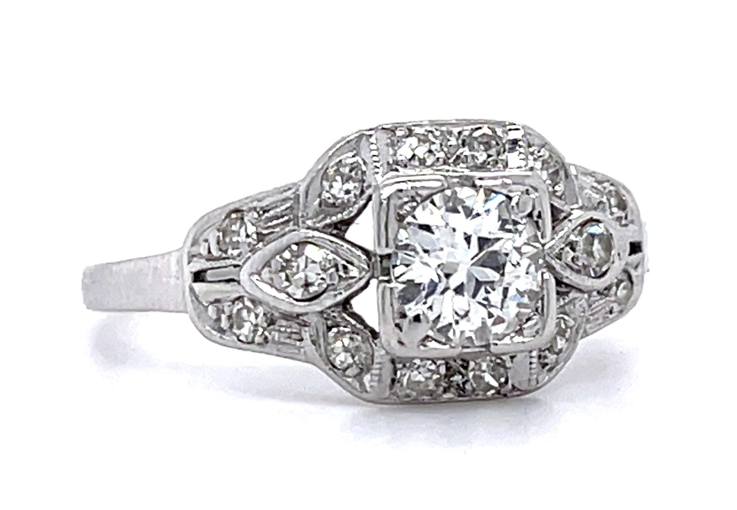 Original Art Deco .45ct Old European Diamond PT Ring (Antique 1920s) .34ct SD
