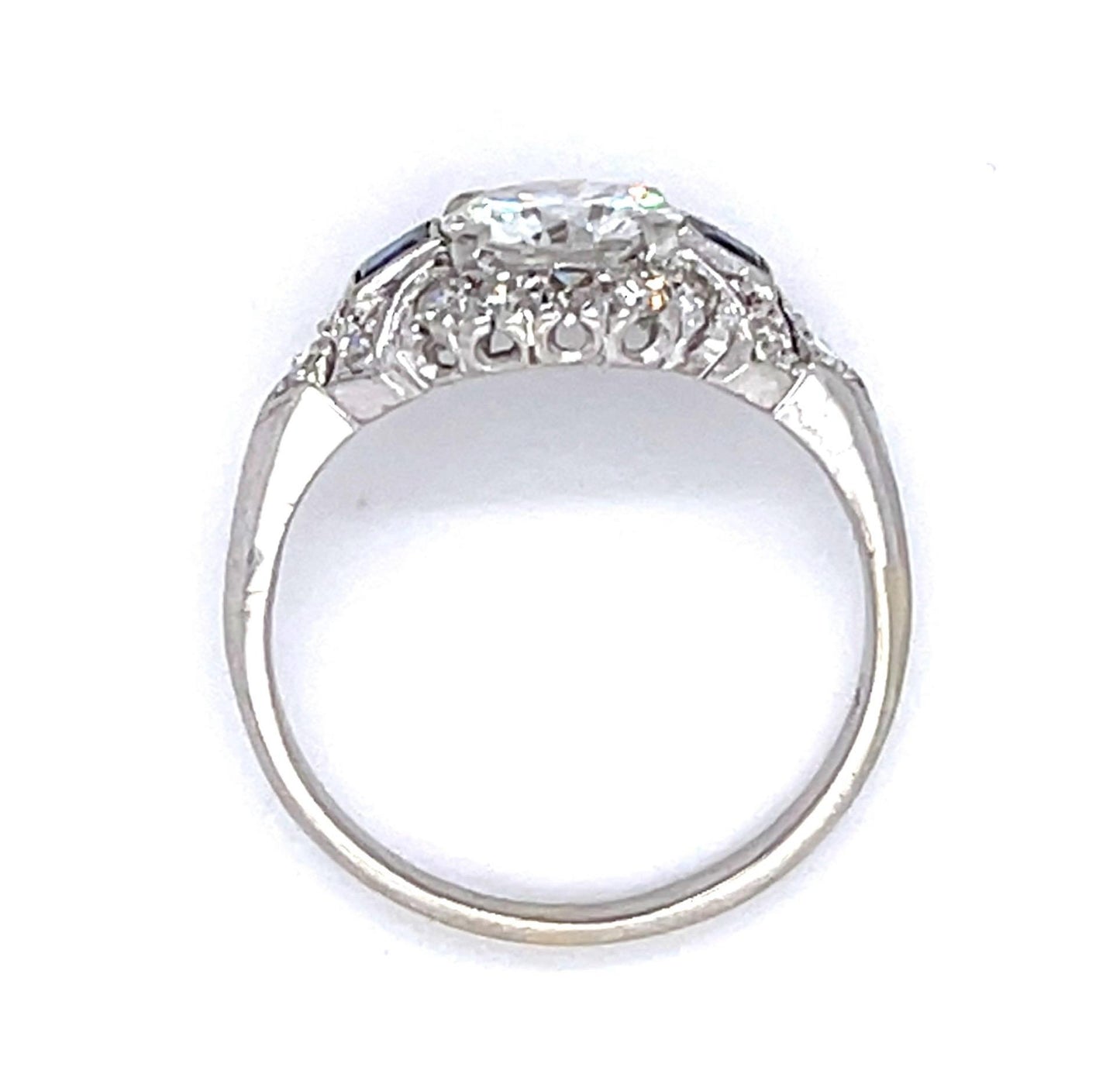 .96ct G SI1 Round Diamond .10ct Sapphire PT Ring .32ct SD