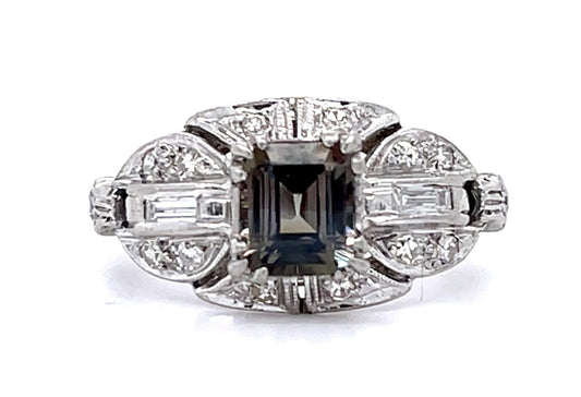 Art Deco .80ct Alexandrite .36ct Diamond PT Ring (Vintage 1930s)