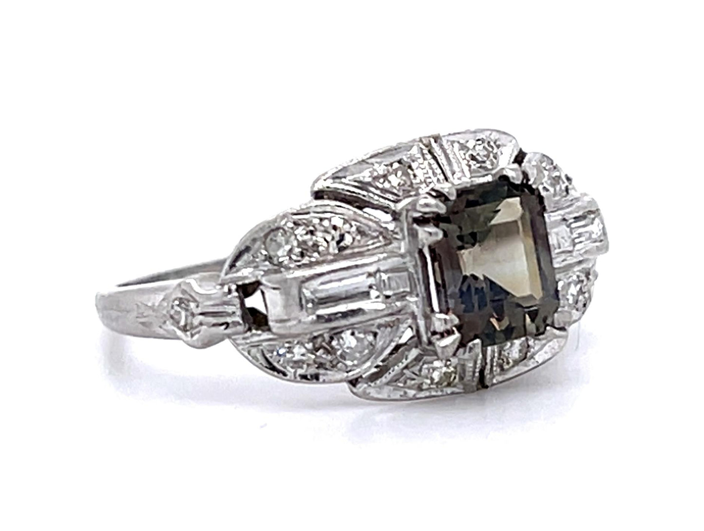 Art Deco .80ct Alexandrite .36ct Diamond PT Ring (Vintage 1930s) 2.93g 5 Size