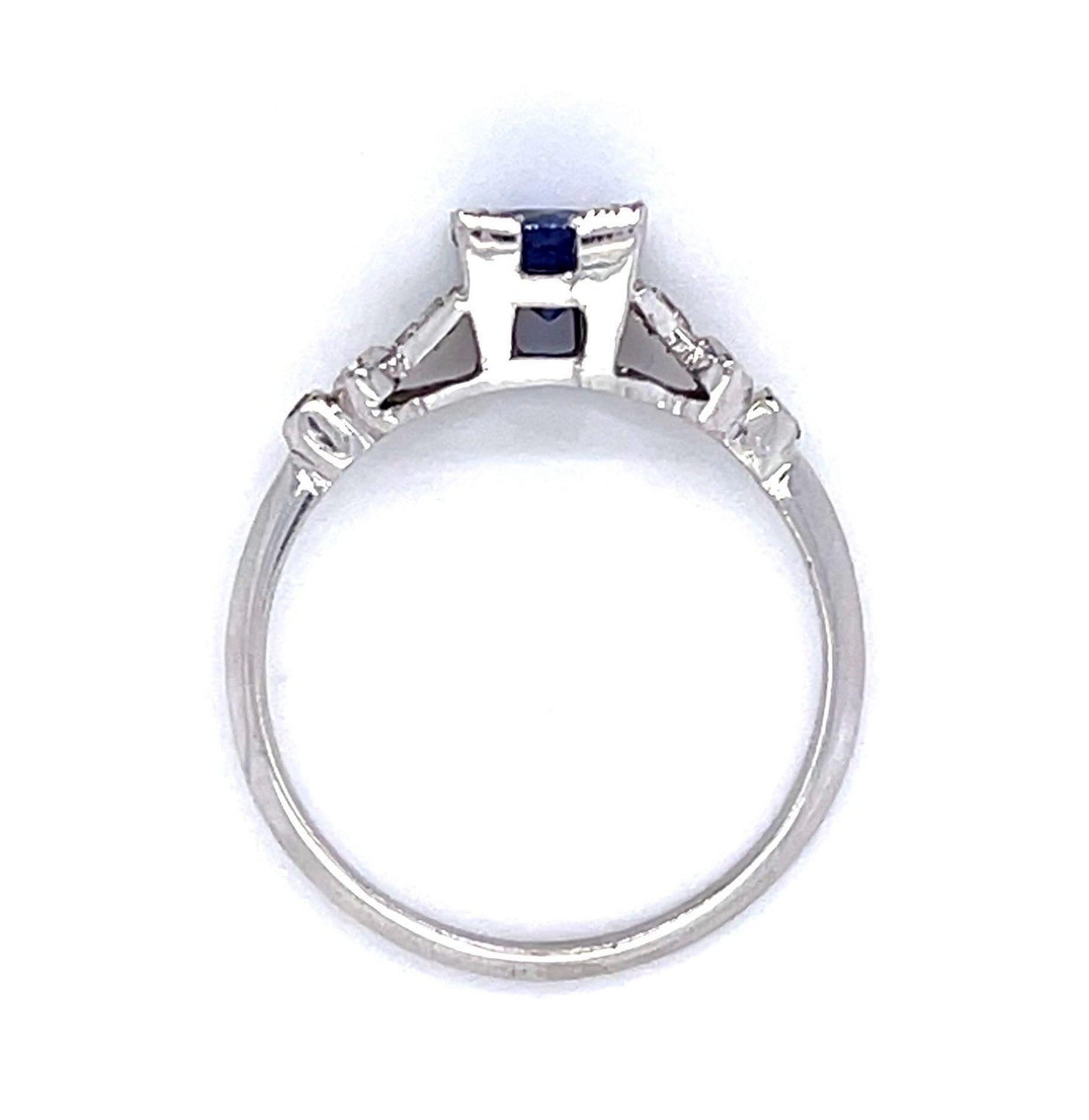 Art Deco .96ct Sapphire .28ct Diamond PT Ring (Antique 1920s) 3.48g 7.50 Size