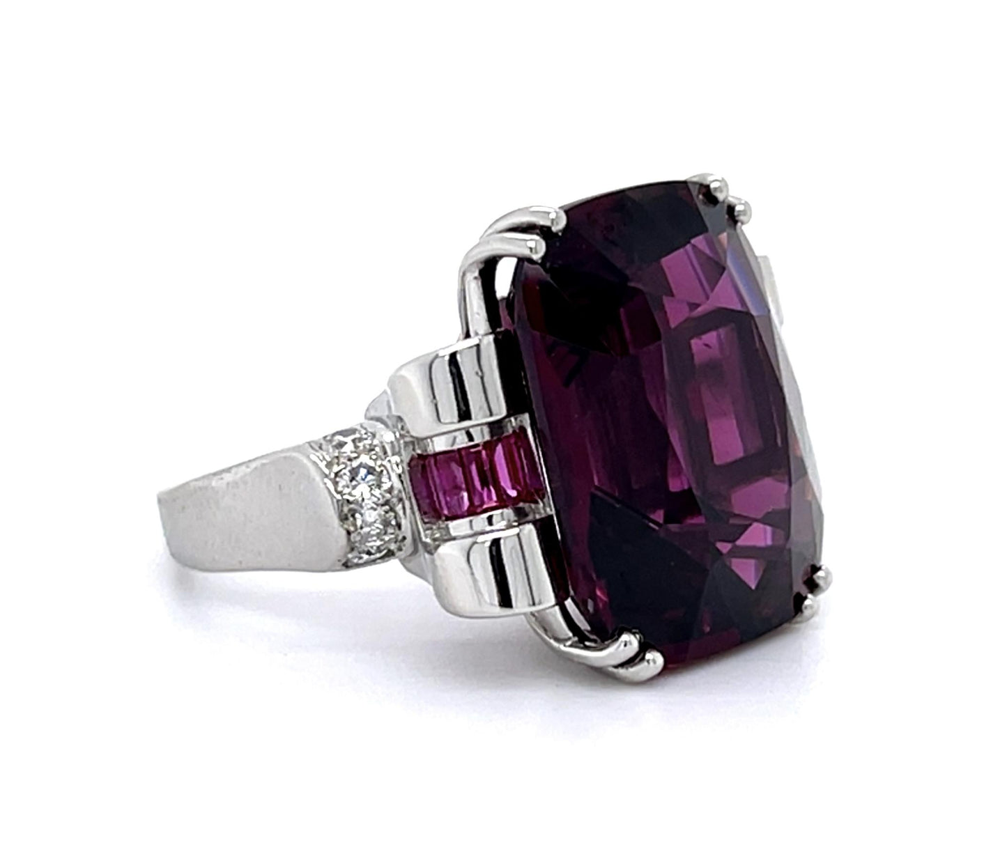 Retro 20.52ct Rhodolite Garnet .68ct Ruby PT Ring (Vintage 1940s) .24ct Diamond