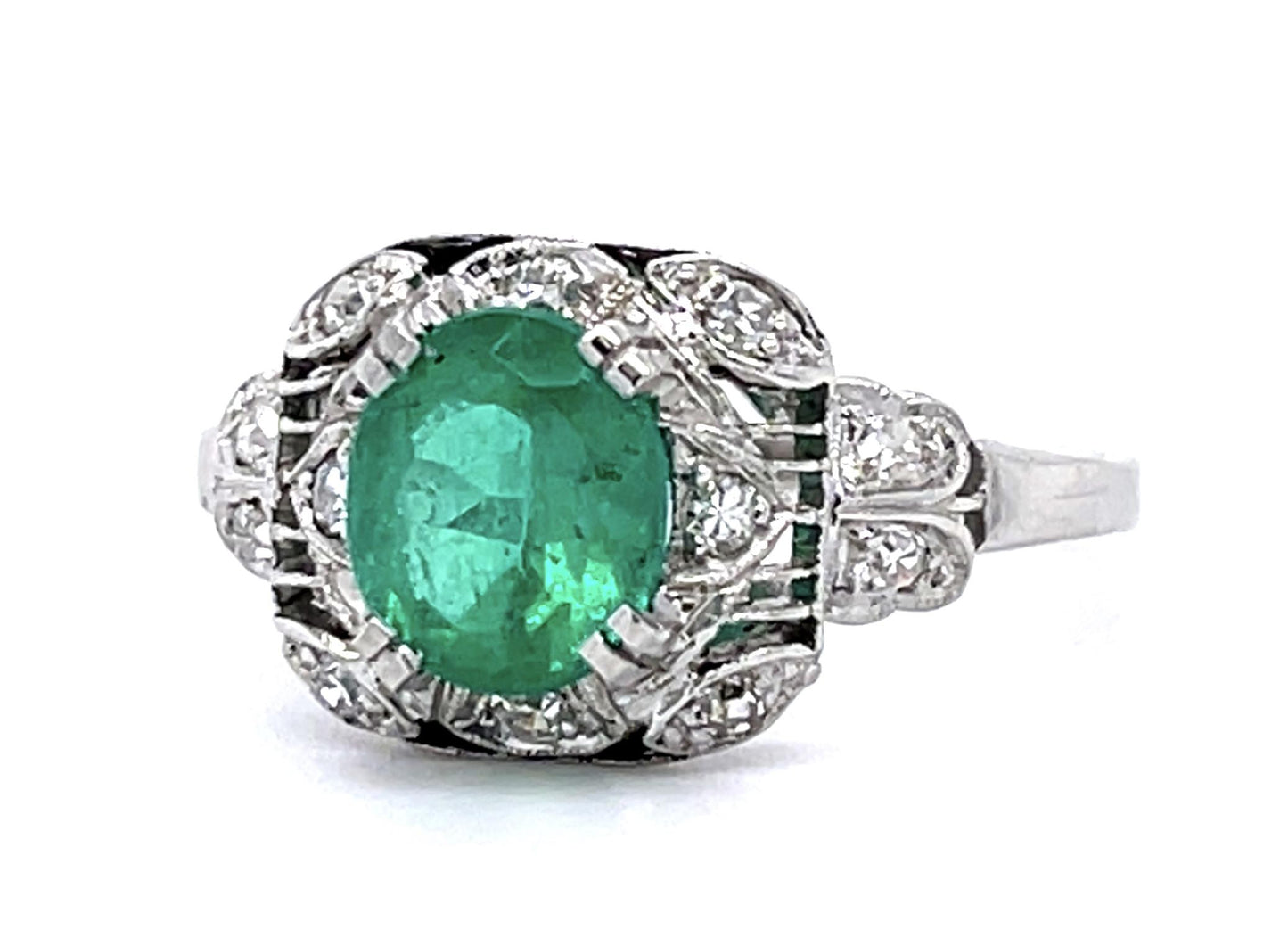Art Deco 1.10ct Emerald .24ct Diamond PT Ring (Antique 1920s)