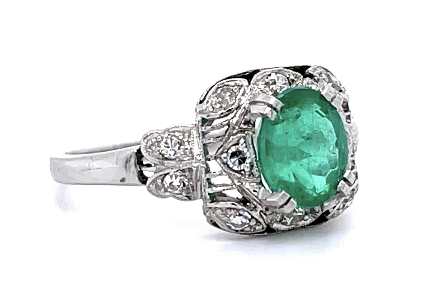Art Deco 1.10ct Emerald .24ct Diamond PT Ring (Antique 1920s)