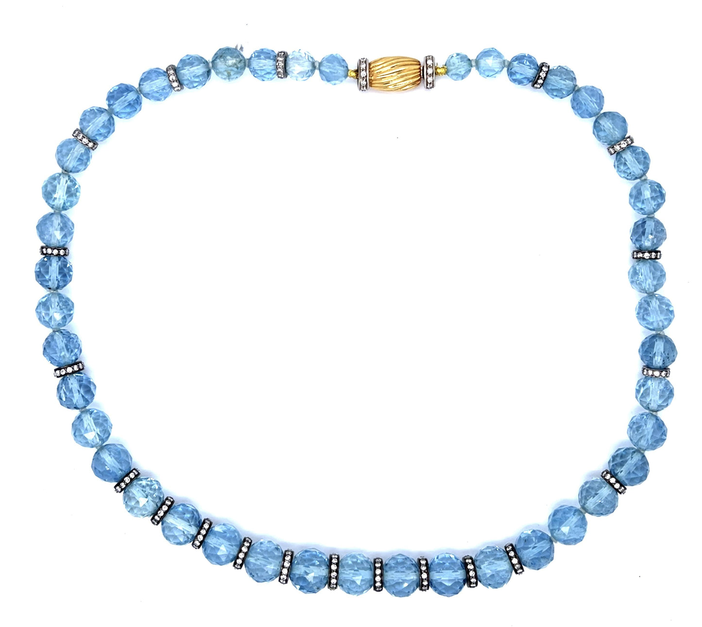 238.45ct (45 Faceted Aquamarine Beads) 5.04ct Diamond PT+18KY Necklace