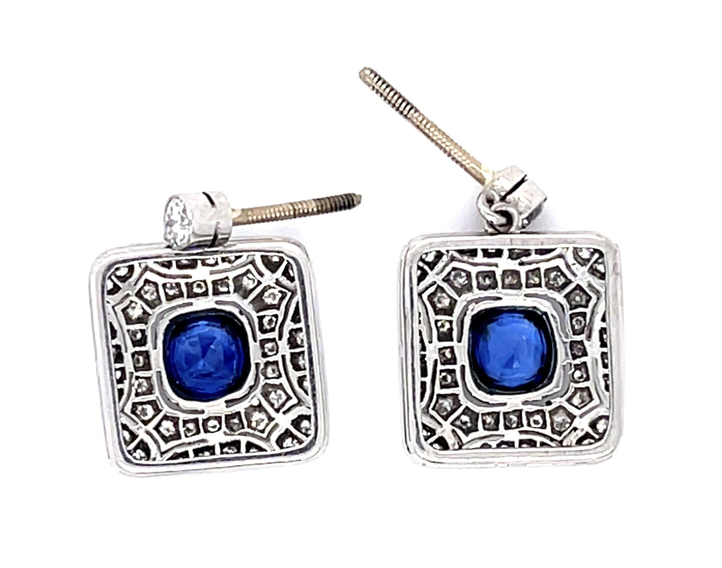 1.50ct Sapphire .80ct Diamond PT Handmade Earrings