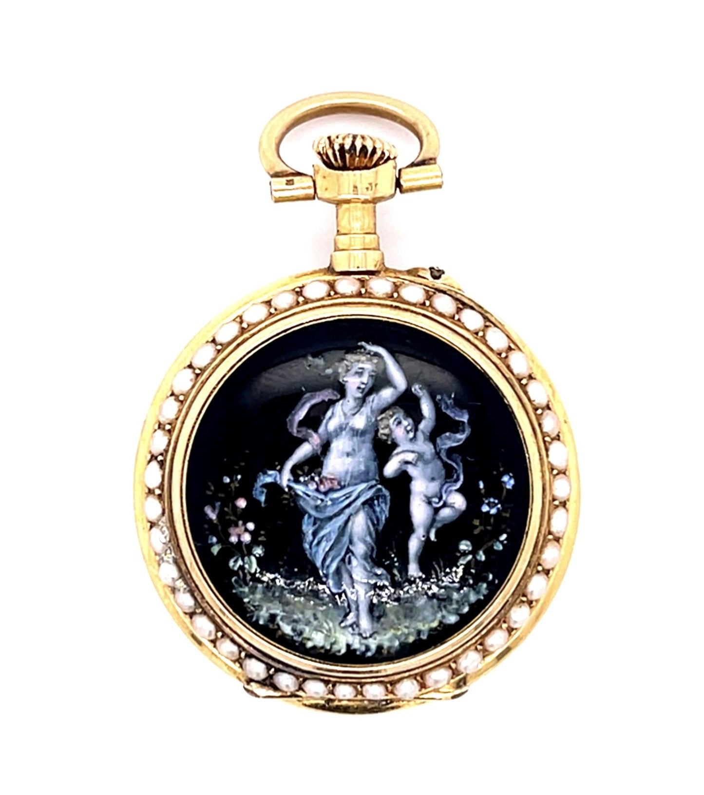 18KY Natural Pearl Watch Pendant (Antique 1890s)