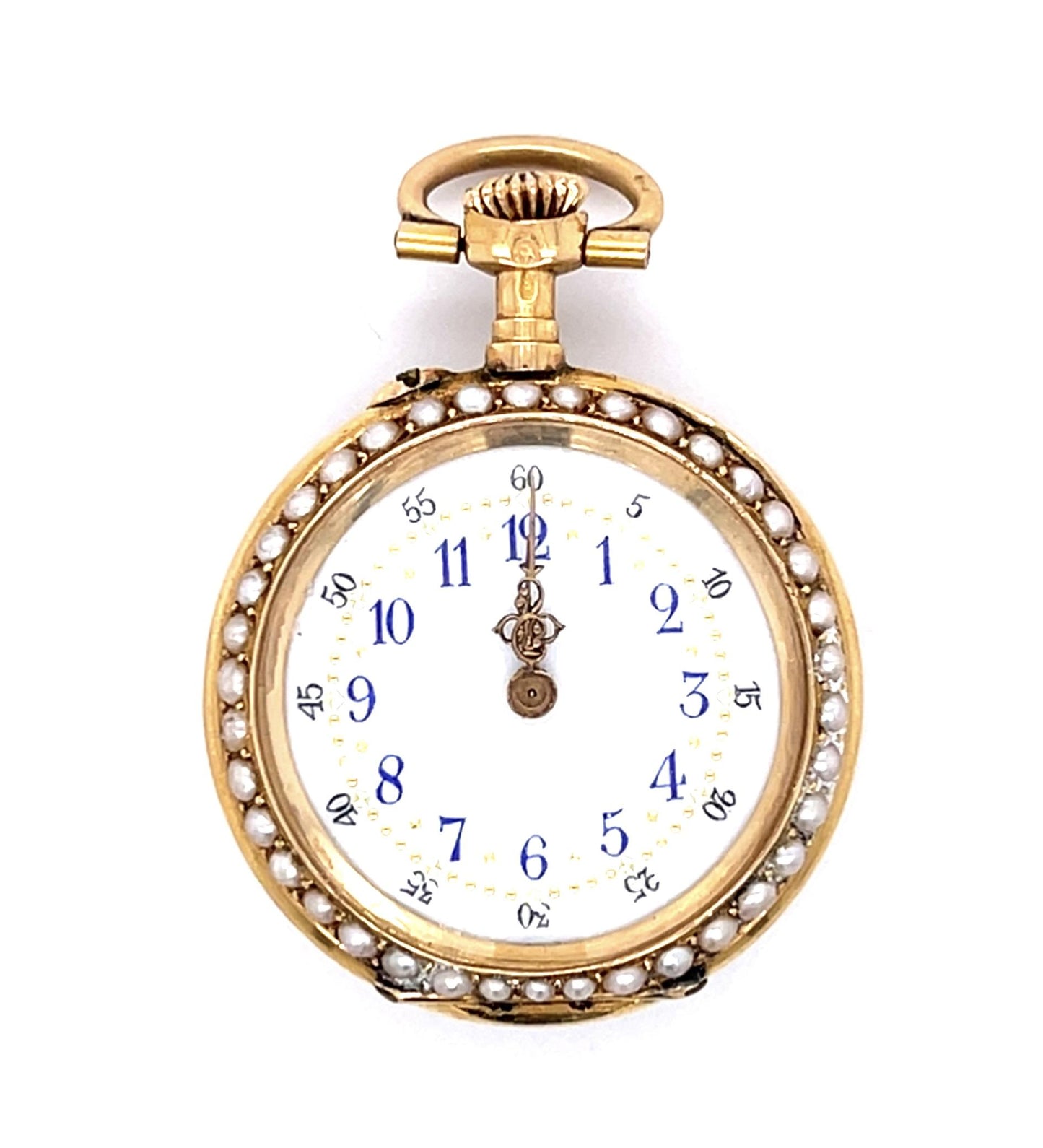 18KY Natural Pearl Watch Pendant (Antique 1890s)
