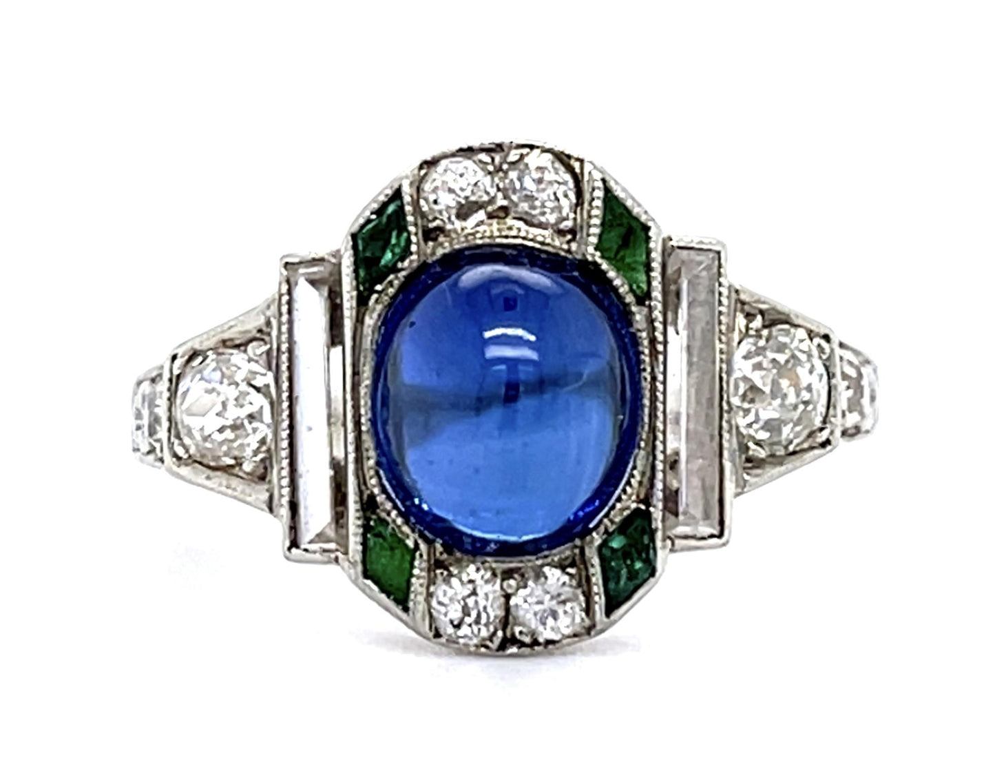Art Deco .54ct Dia White Sapphire + Blue Stone 18KW Ring (Antique 1920s)